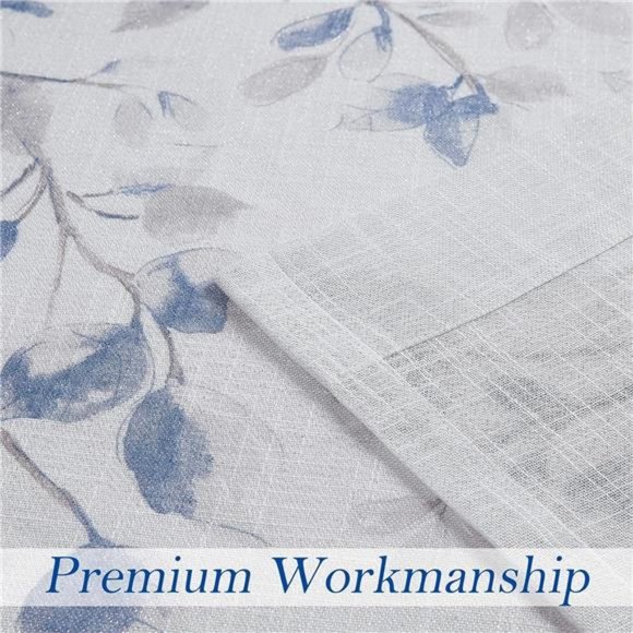 Leaf Floral PrintMetallic Sheer Linen Window Curtain Panel for Rustic LivingRoom - Picture 5 of 6